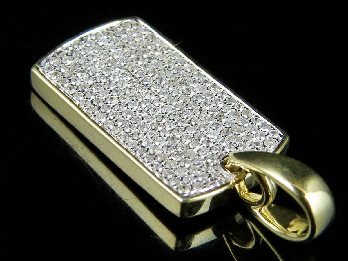 10K Yellow Gold Dogtag Diamond Pendant with 10K Franco Chain T2586