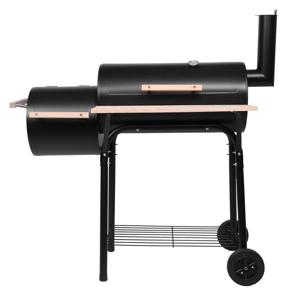 Charcoal Grill Portable BBQ Grill and Offset Smoker Steel BBQ Pit Black O8677