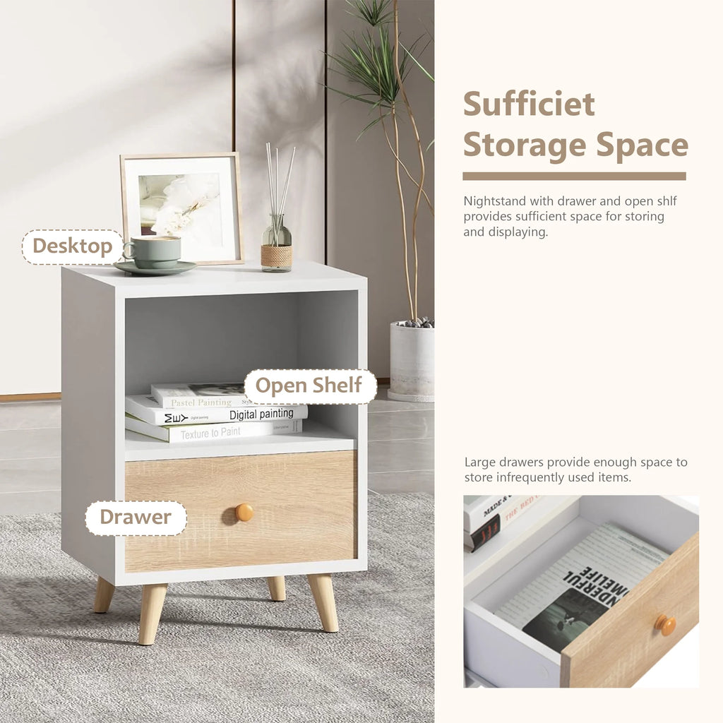 Set of 2 Nightstands with 1 Drawer and Open Shelf Z4449