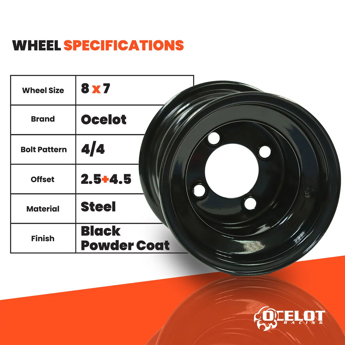 Black 8x7 4/4 2.5+4.5 Steel Wheel G898