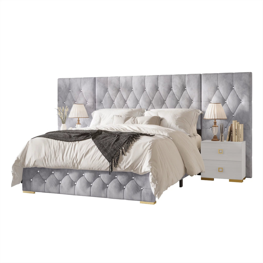 Black Velvet Tufted Platform Bed King I171