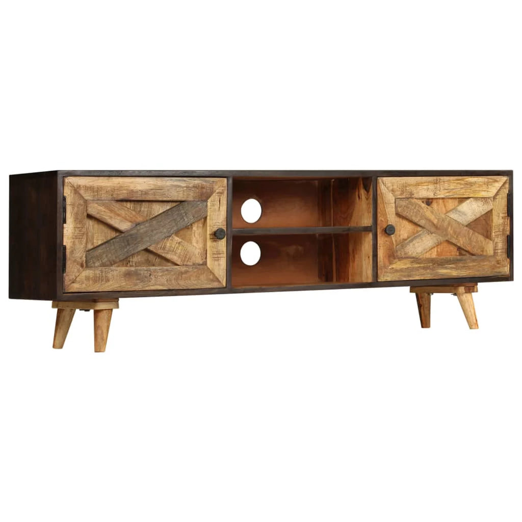 Mango Wood TV Cabinet with 2 Doors and Storage Shelves B7907