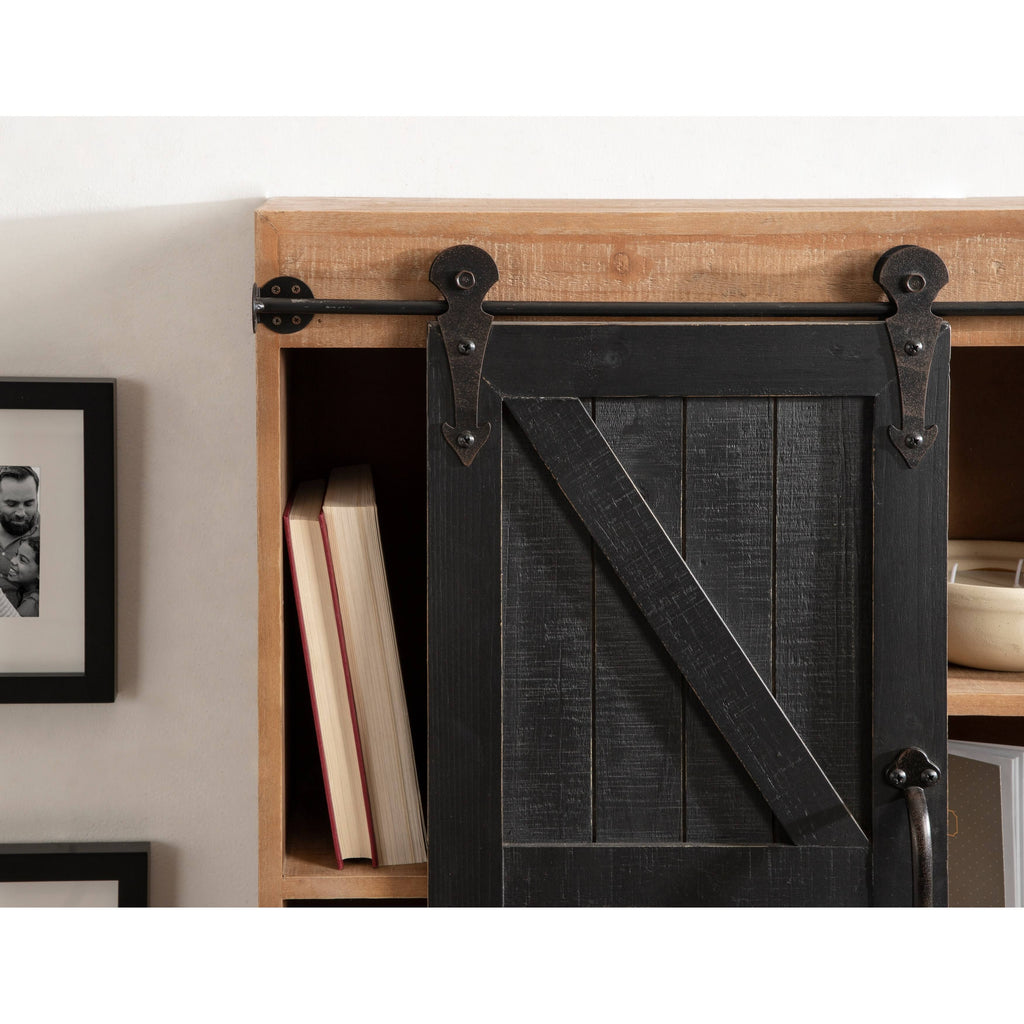 Rustic Gray Wood Wall Storage Cabinet with Sliding Barn Door K179571