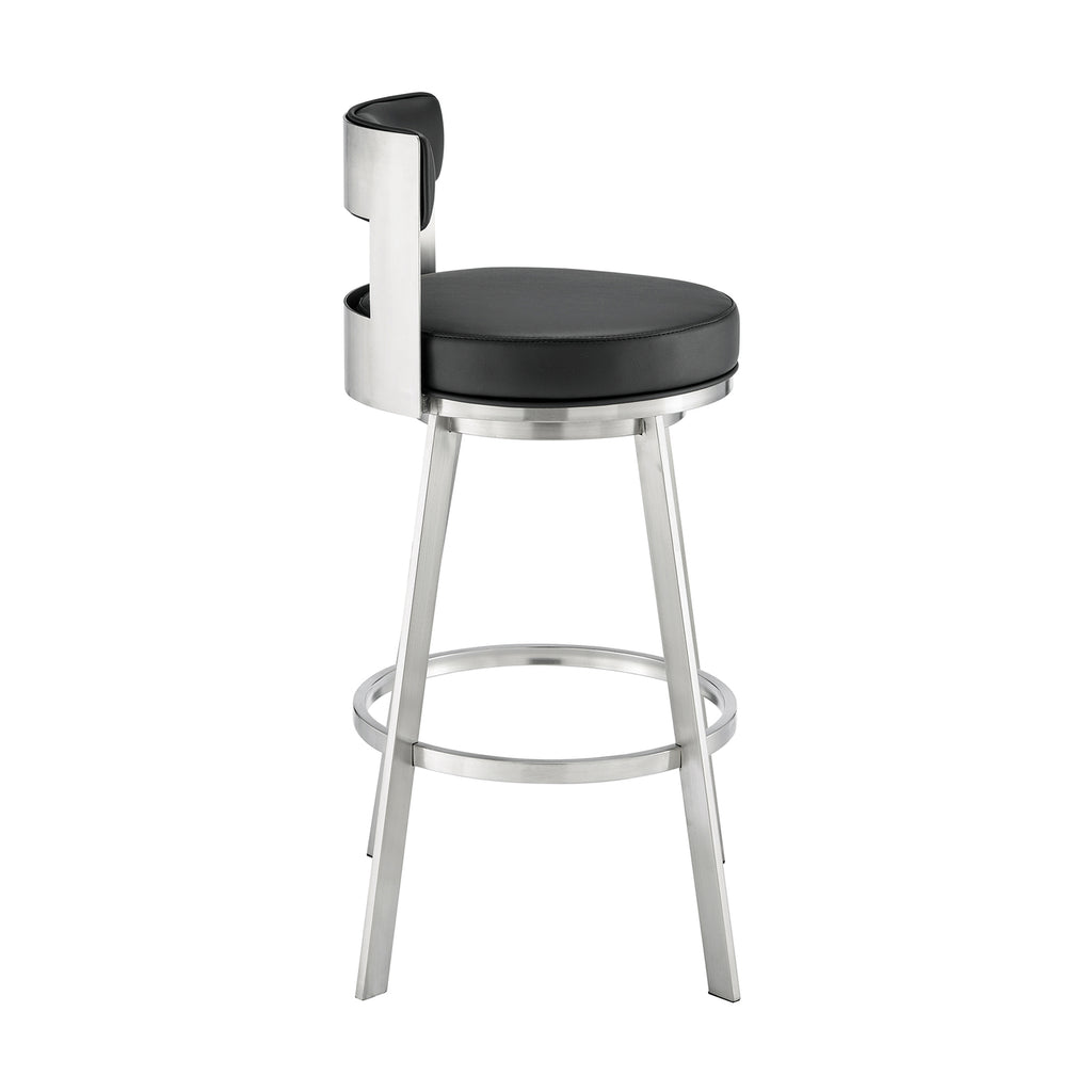 Swivel Faux Leather/Metal Counter Stool in Black/Chrome V937