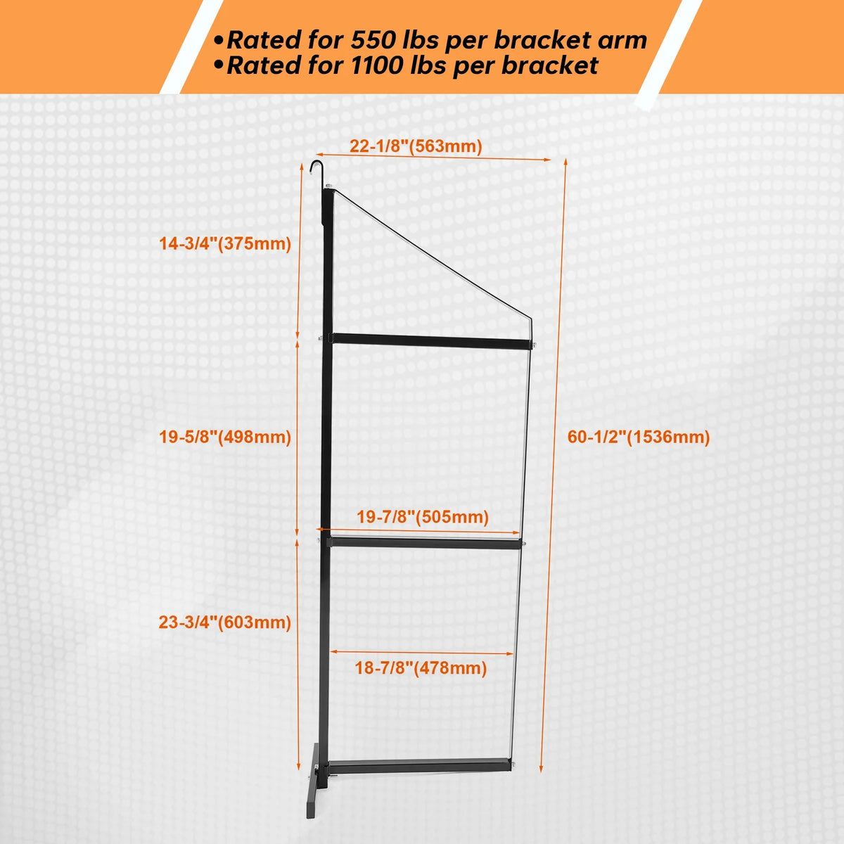 3 Tier Shipping Container Shelving Bracket 18" x 60" Black J1246