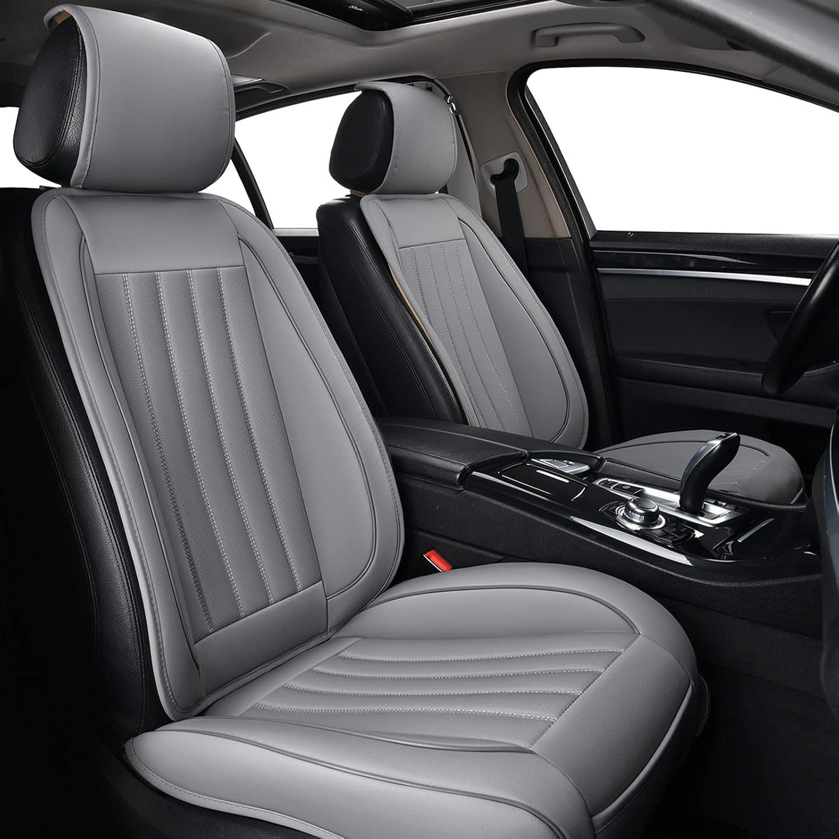 2pc Black Leather Universal Car Seat Covers X3882