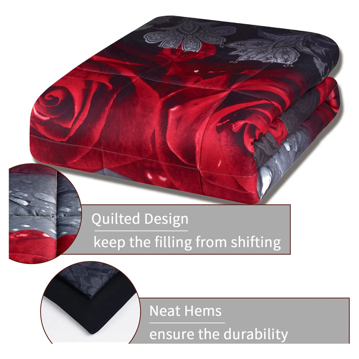 3D Rose Print Comforter Set King Size G353