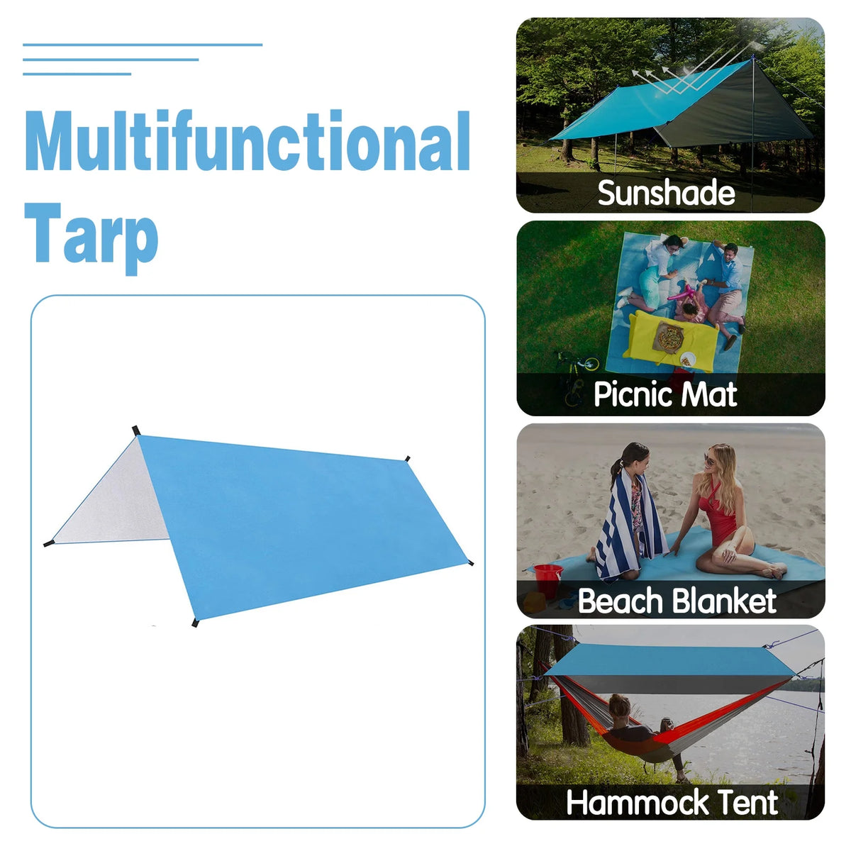 9.8 * 9.8ft Waterproof Camping Tarp Sunshade Rain Shelter Lightweight Tarpaulin Canopy V866