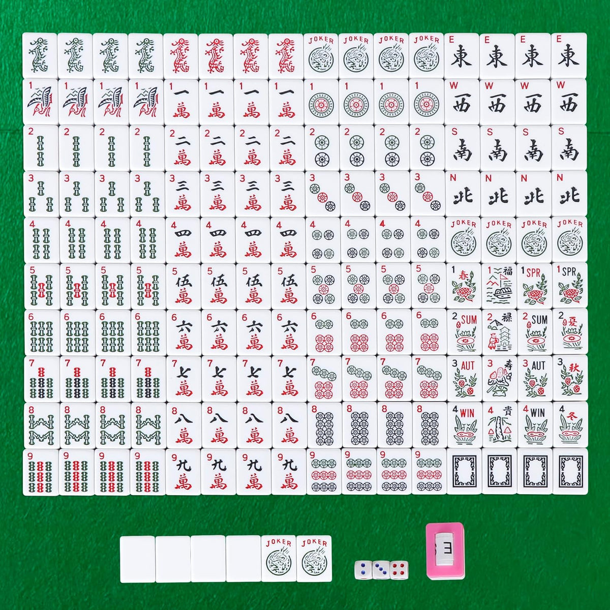 Cream White 166 Tiles Mahjong Set with Carrying Bag U3846