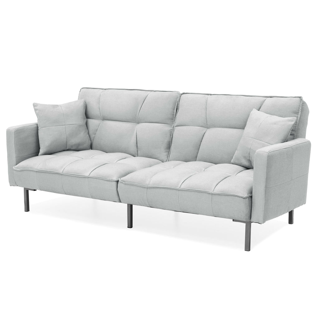 Gray Linen Convertible Futon with 2 Pillows Y751628