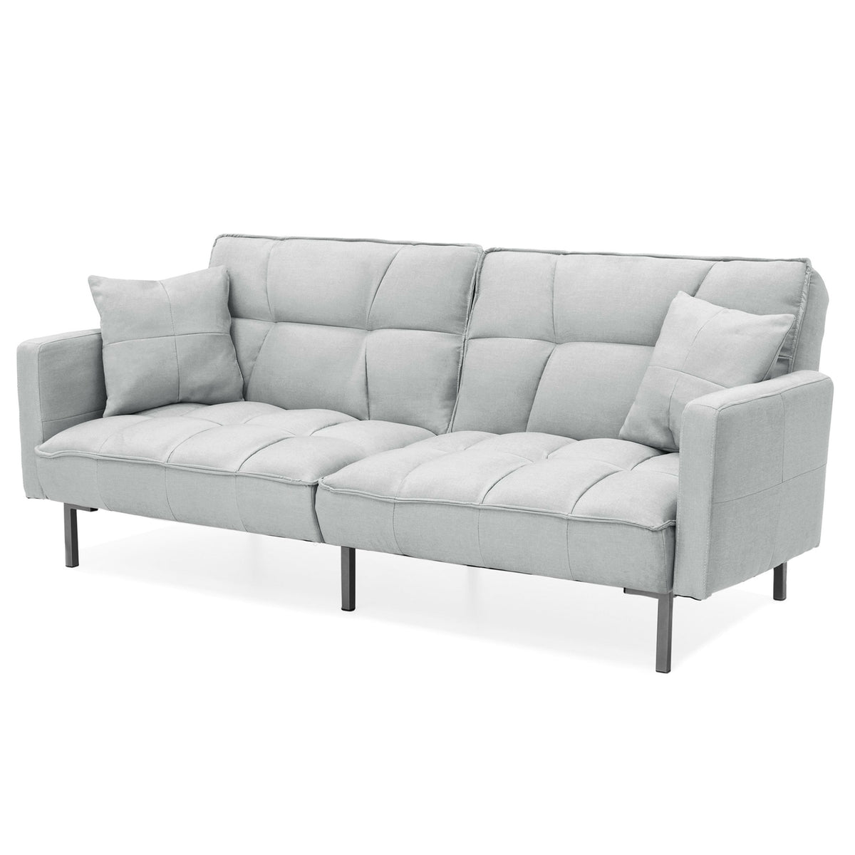Gray Linen Convertible Futon with 2 Pillows Y751628