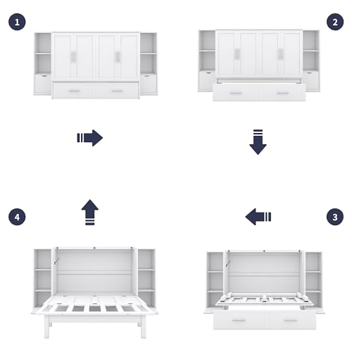Queen Size Solid Wood Murphy Wall Bed with Storage Y616150