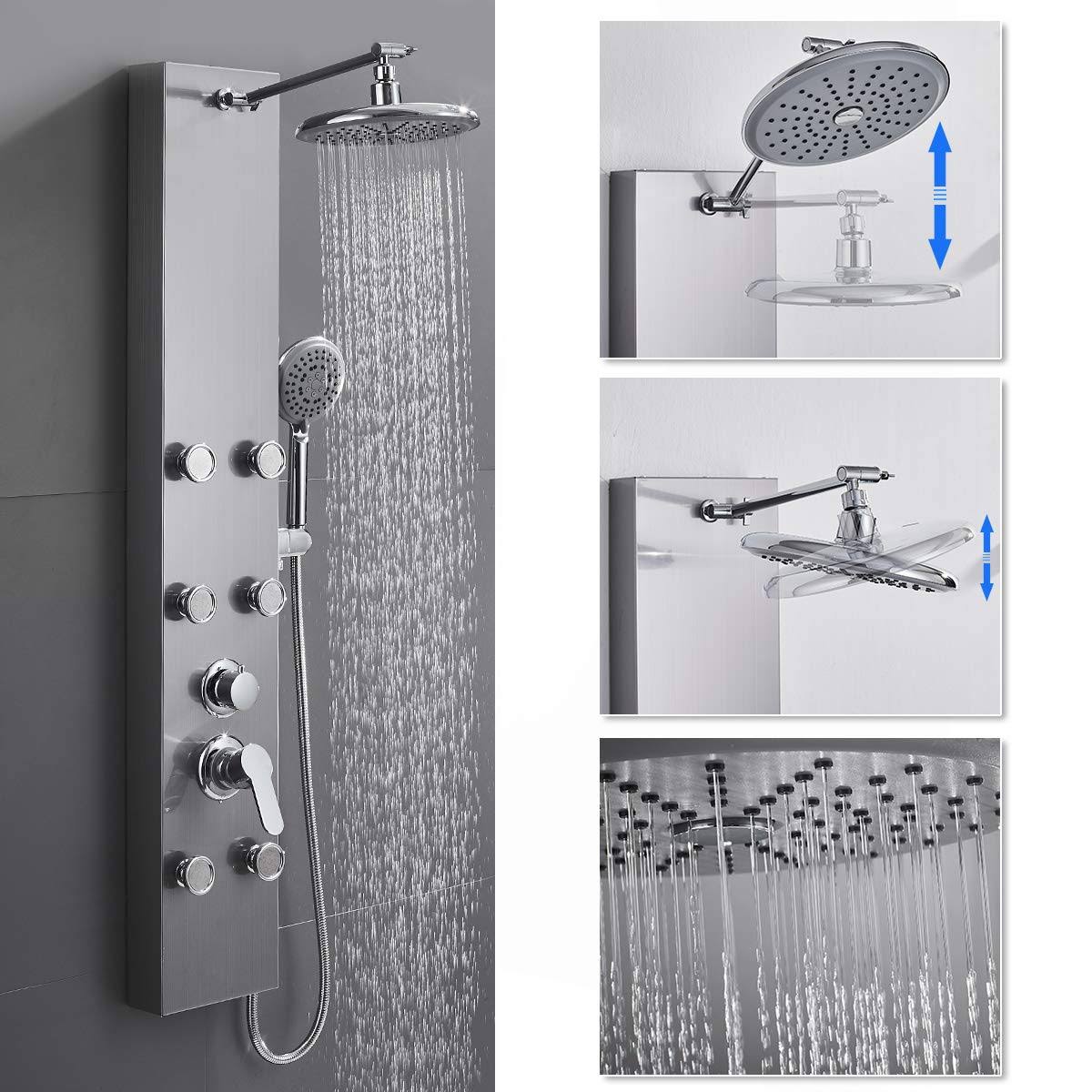 Stainless Steel Shower Panel Tower System with Rainfall Shower Head and Handheld Shower E40645