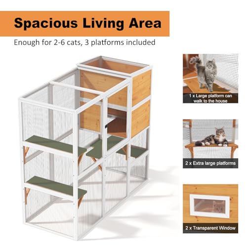 Large Cat Enclosure with Waterproof Cover and Sunshine Panel Roof, 72 inch C927150