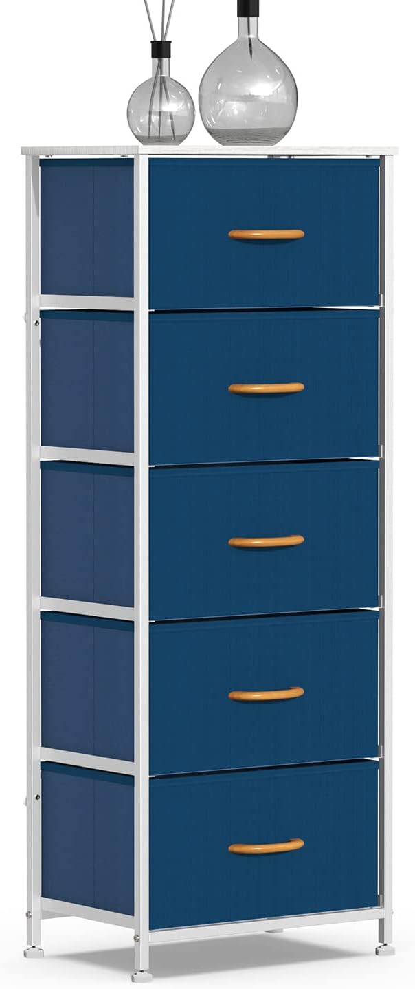 5 Drawer Fabric Dresser Tower, Dark Gray G8957