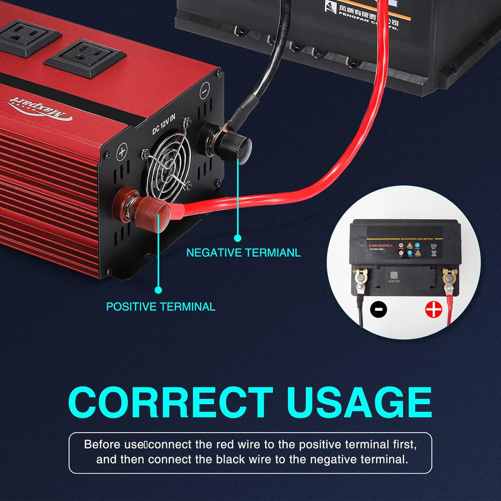 2000W Power Inverter 12v DC to 110v AC Converter with 3 AC Outlets K5779