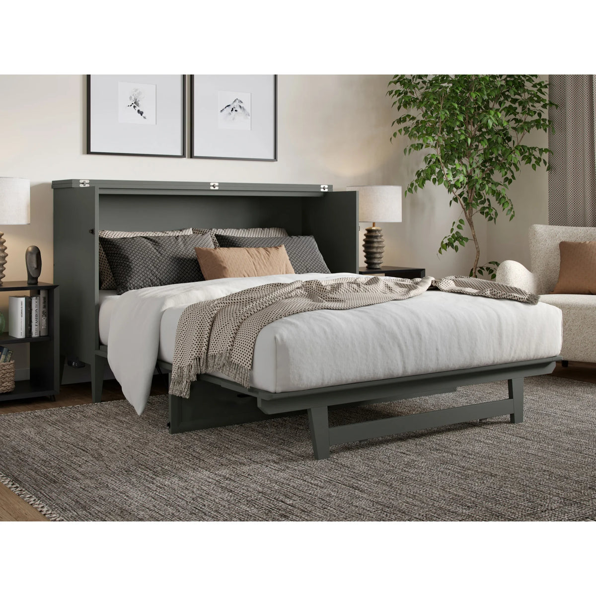 Queen Murphy Bed Chest with Mattress in Gray T751