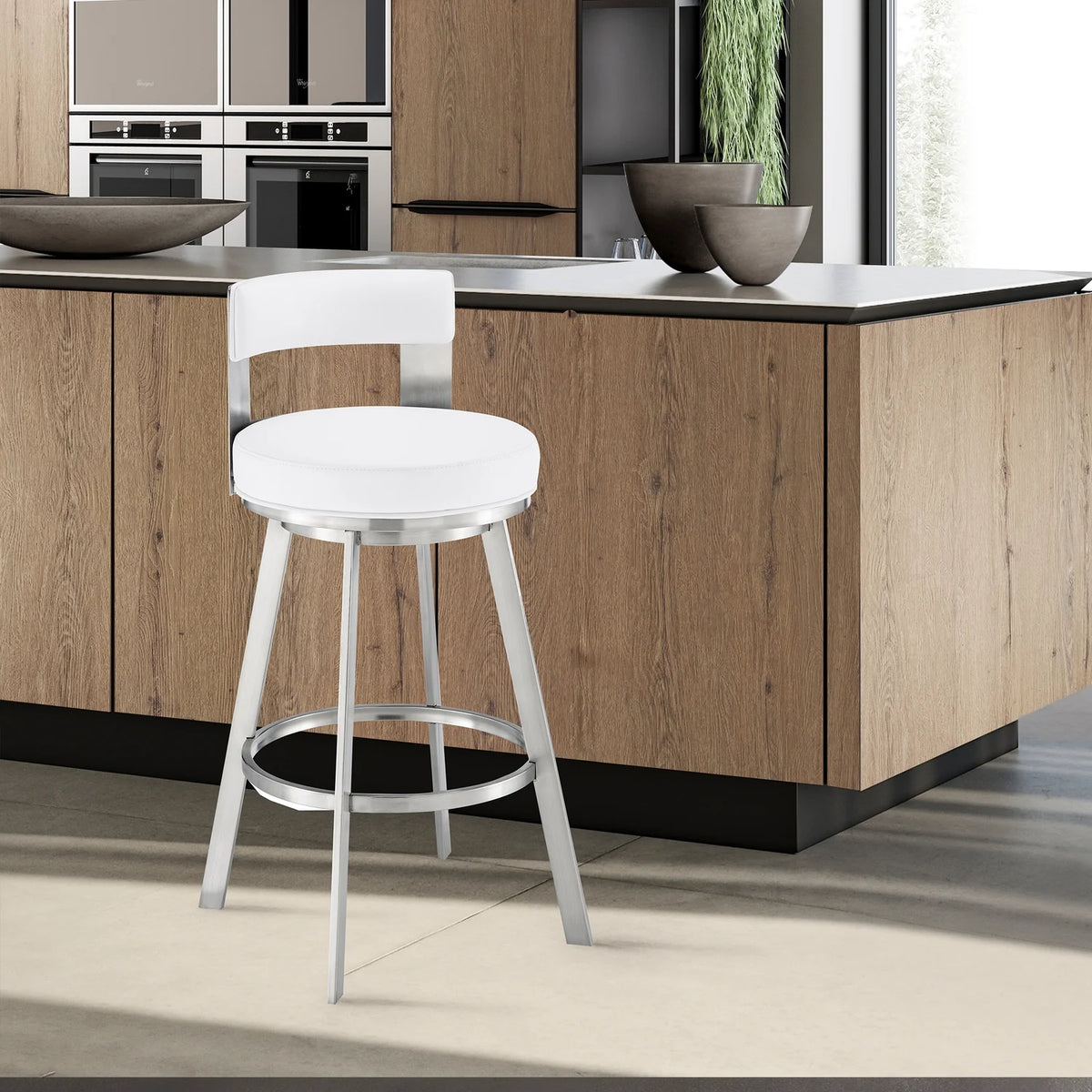 Swivel Faux Leather/Metal Counter Stool in Black/Chrome V937
