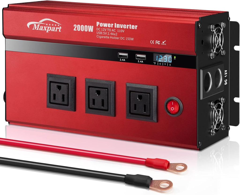 2000W Power Inverter 12v DC to 110v AC Converter with 3 AC Outlets K5779