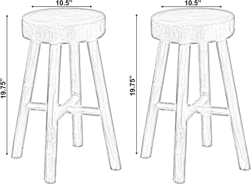 Antique Round Wooden Stools Set of 2 S40011