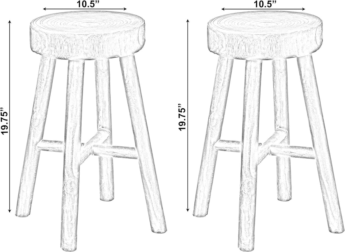 Antique Round Wooden Stools Set of 2 S40011