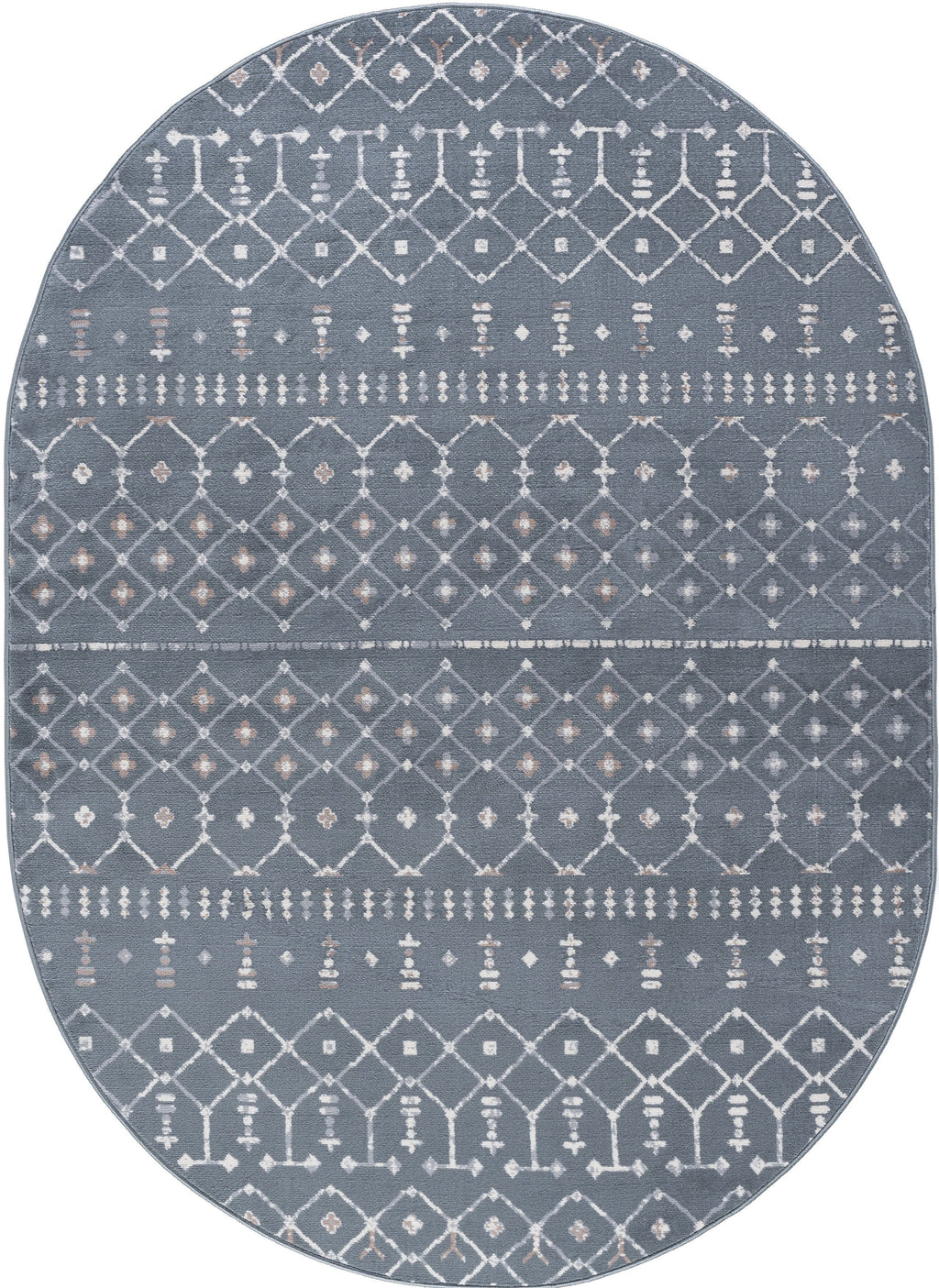 5'3'' x 7'3'' Oval Geometric Dark Gray Cream Area Rug F109870