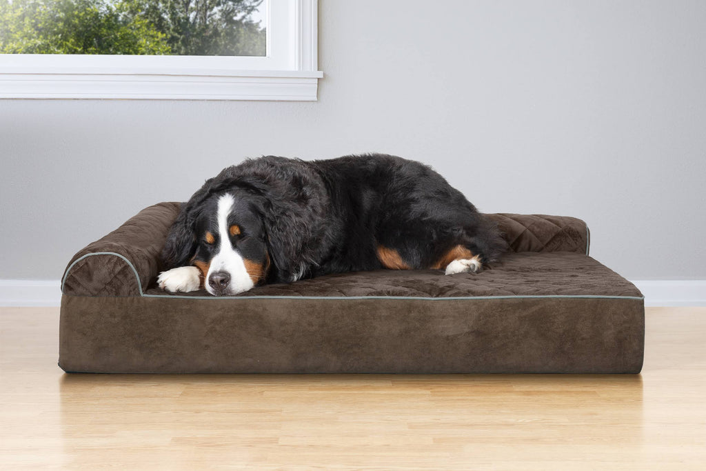 Espresso Velvet L-Chaise Dog Bed M7307