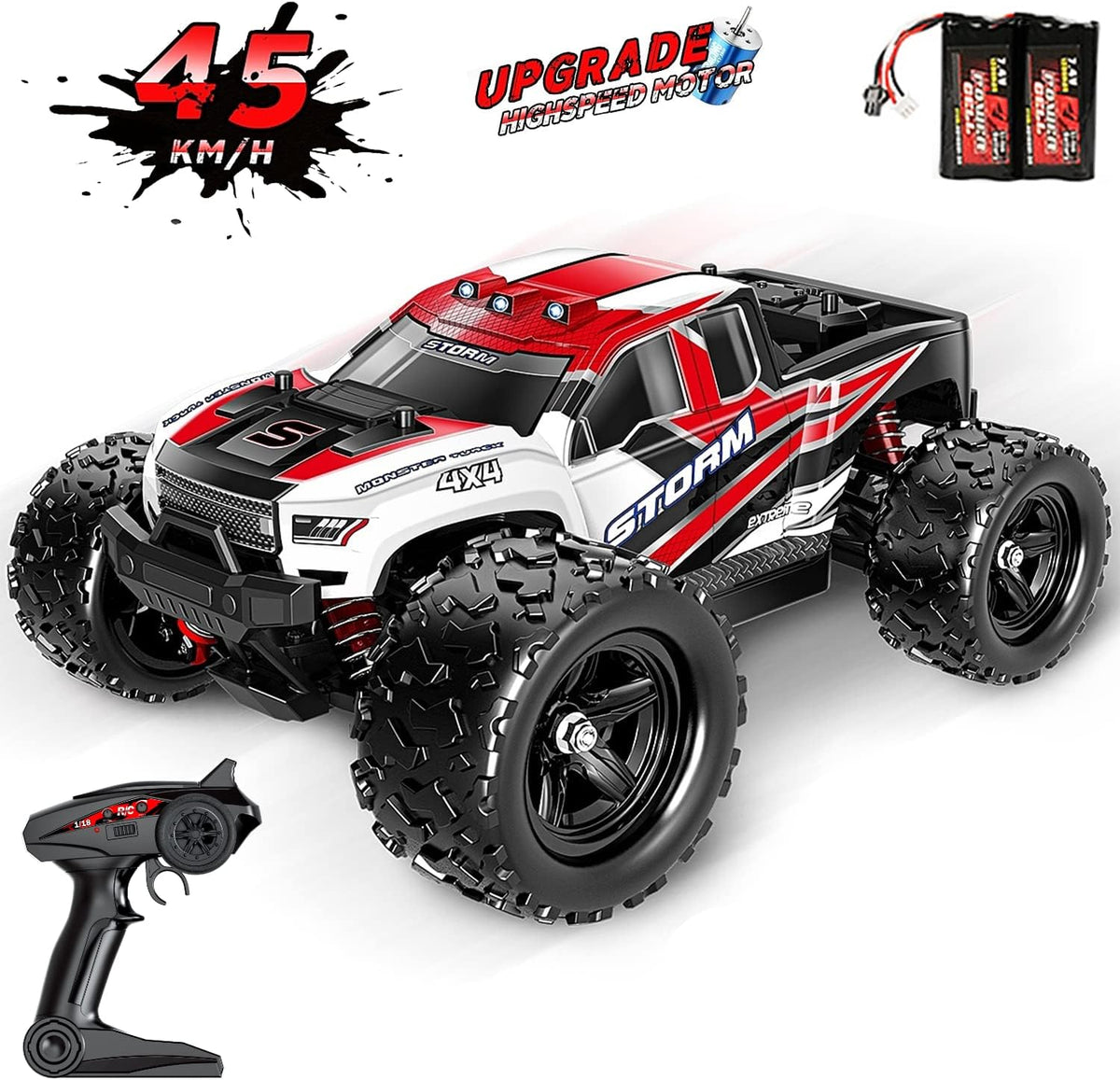 Remote Control Car 1:18 Scale 45Km/h 4WD RC Car with Two Rechargeable Batteries T587