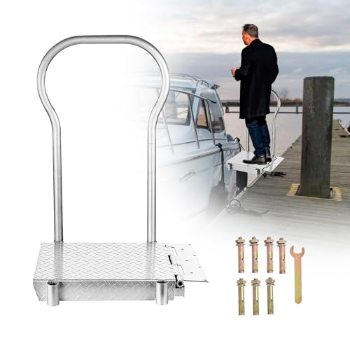 Folding Boat Boarding Platform with Handrail 500LBs Load Non-Slip Heavy Duty Steel U879719