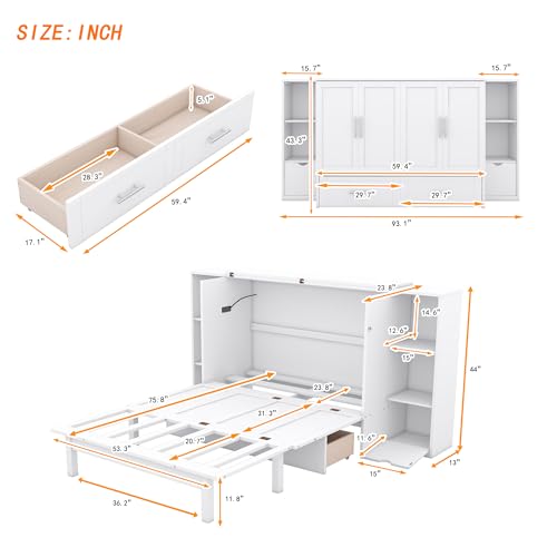 Queen Size Solid Wood Murphy Wall Bed with Storage Y616150
