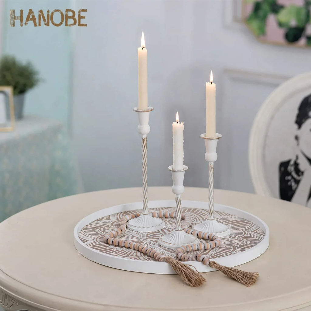Round White Washed Wood Decorative Tray S7003