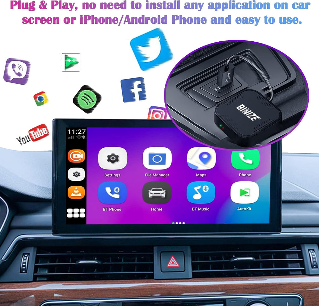 Wireless CarPlay Android AUTO Multimedia Video Box 4G Cellular, 4GB+64GB, 8 Core, Android 9.0 System, Built-in Navigation, Support SIM & TF Card Bluetooth, OEM Wired CarPlay E12540