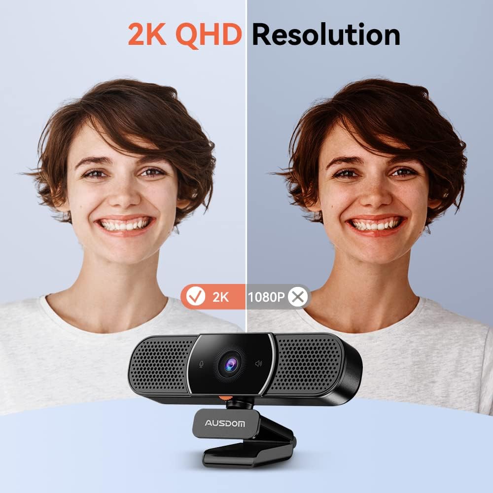 2K Webcam with Microphone and Speaker, Privacy Cover, USB Computer Camera, Pack of 2 Y47336