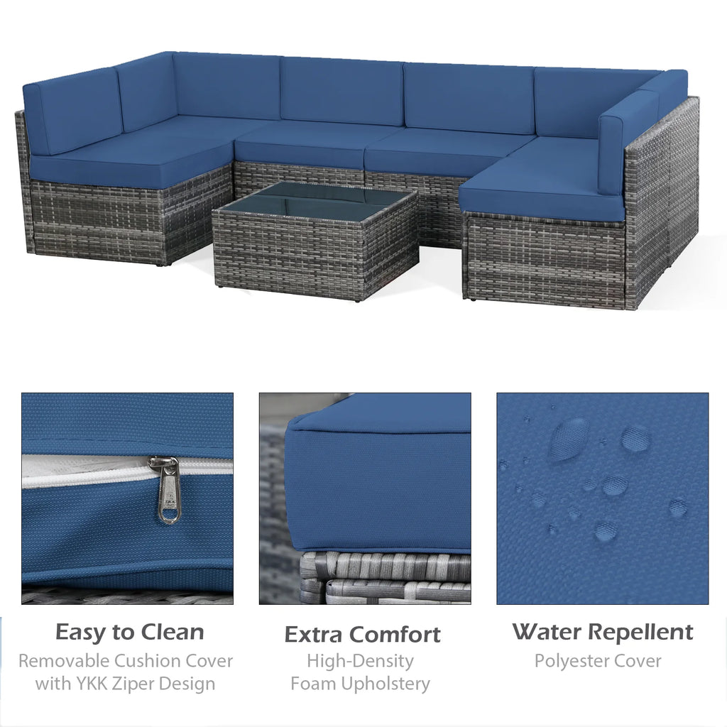 7 Piece Rattan Wicker Sectional Sofa Set with Table M996315