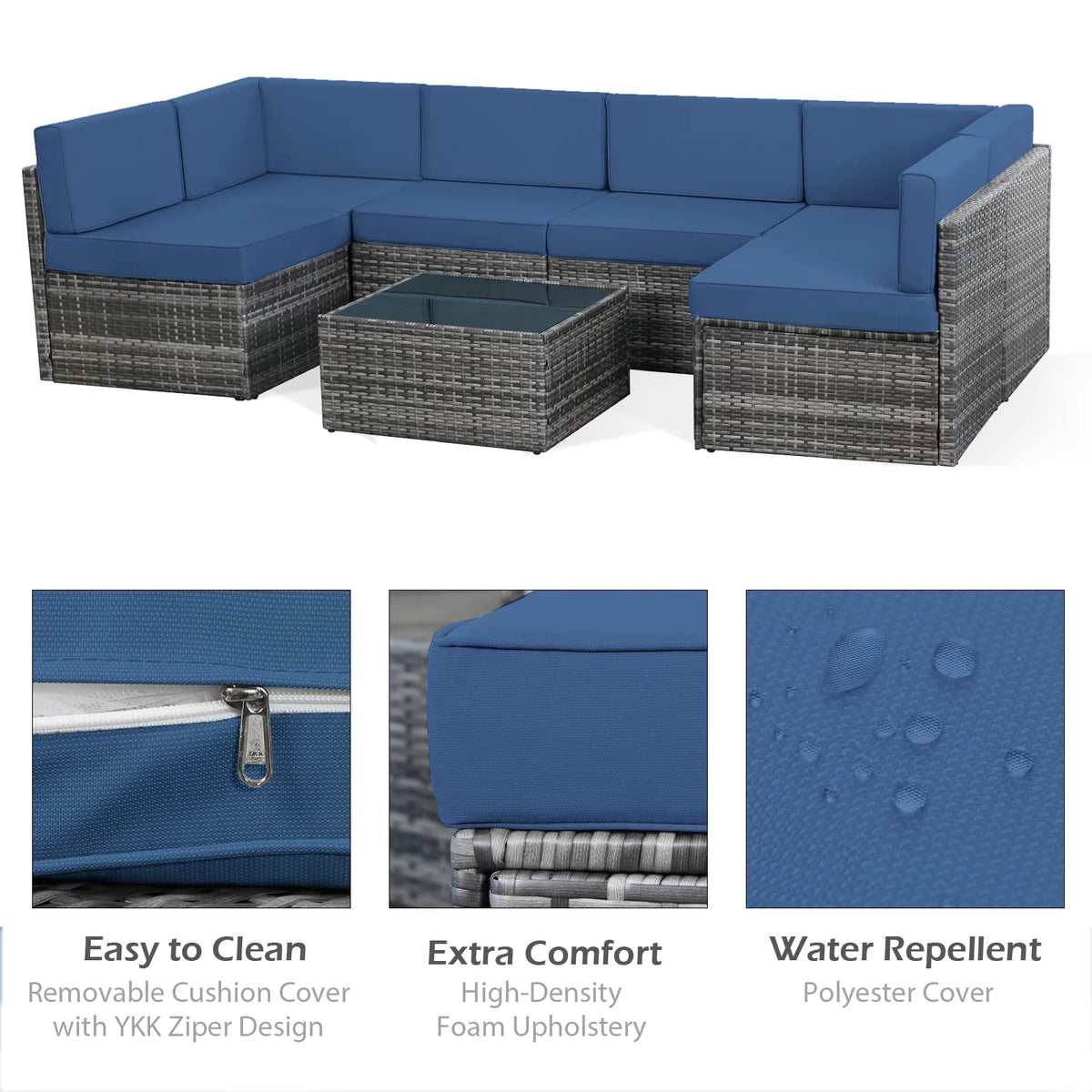 7 Piece Rattan Wicker Sectional Sofa Set with Table M996315
