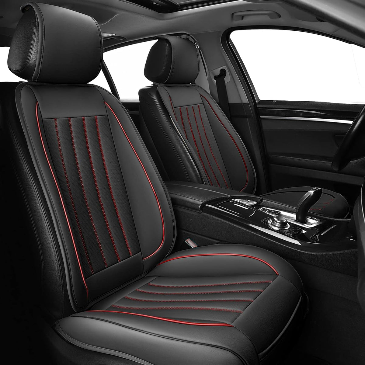 2pc Black Leather Universal Car Seat Covers X3882