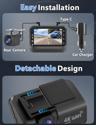 4K+1080P WiFi Dual Dash Cam with 3’’ IPS Screen and 64GB Card D478