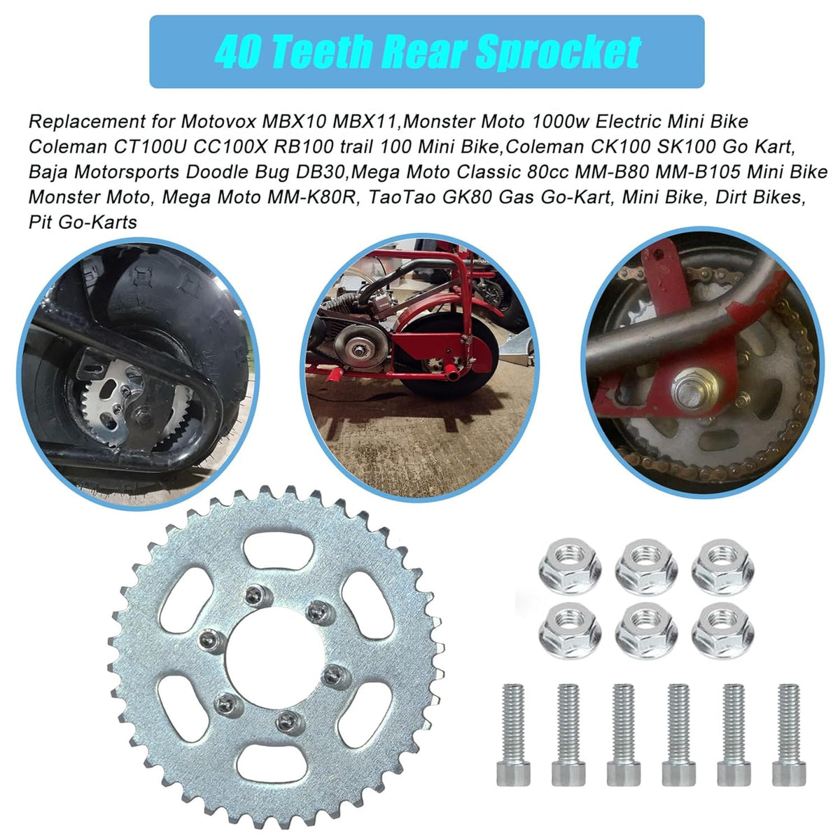 40 Teeth Rear Sprocket for Mini Bike Go Kart Y515138