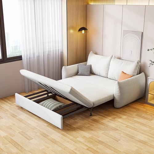 Queen Size Convertible Sleeper Sofa Bed with Storage Chaise, Boucle Fabric C745052