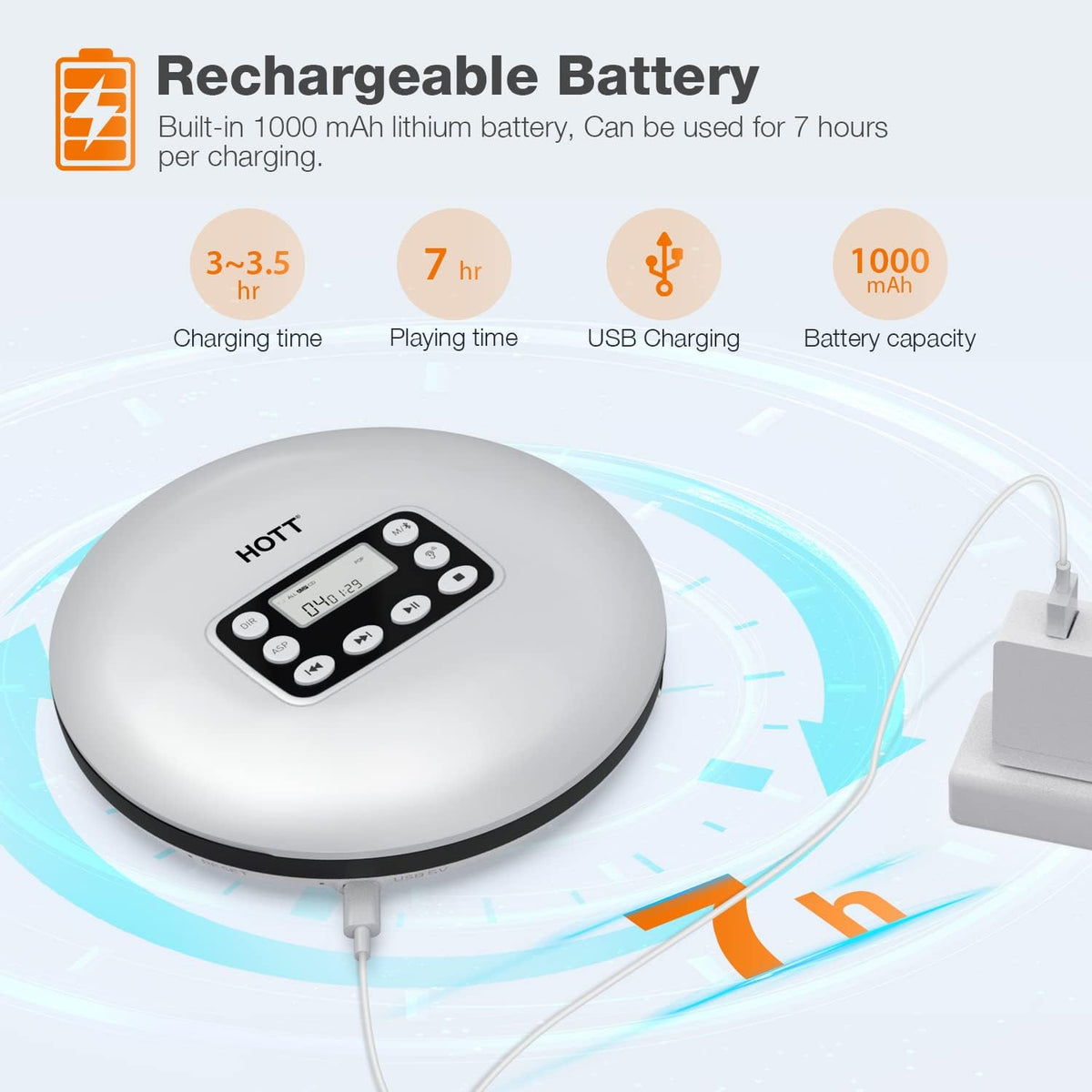 Portable CD Player with Bluetooth and Stereo Headphone W216
