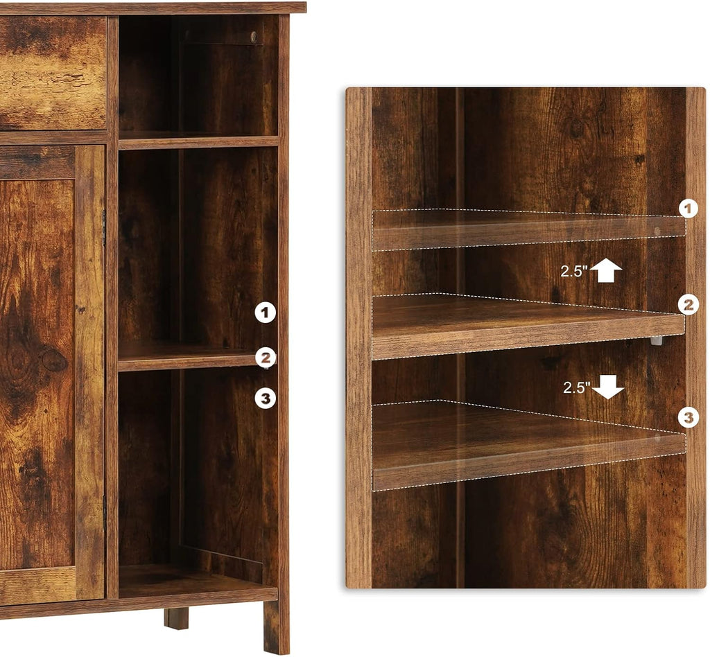 Free-Standing Bathroom Cabinet with 2 Door Drawer Adjustable Shelf 3 Open Shelves E233