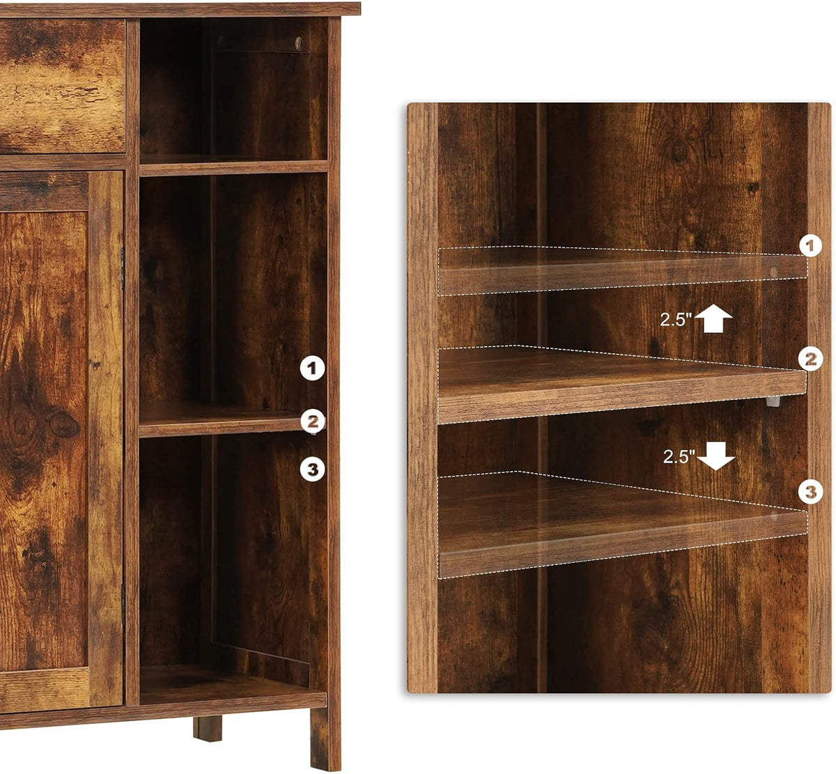 Free-Standing Bathroom Cabinet with 2 Door Drawer Adjustable Shelf 3 Open Shelves E233