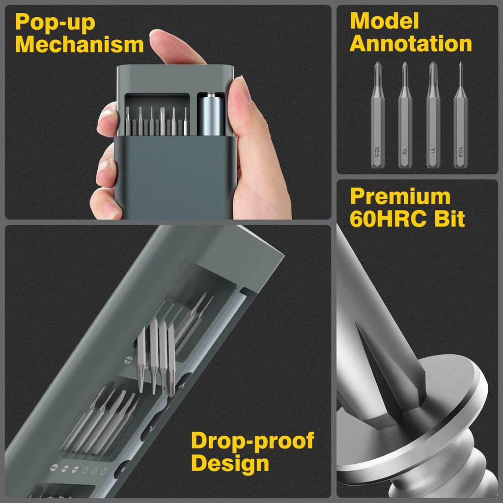 Electric Screwdriver, 62-in-1 Mini Rechargeable Cordless Precision Screwdriver Set with LED Light and 48 Magnetic Bits, Gray C107