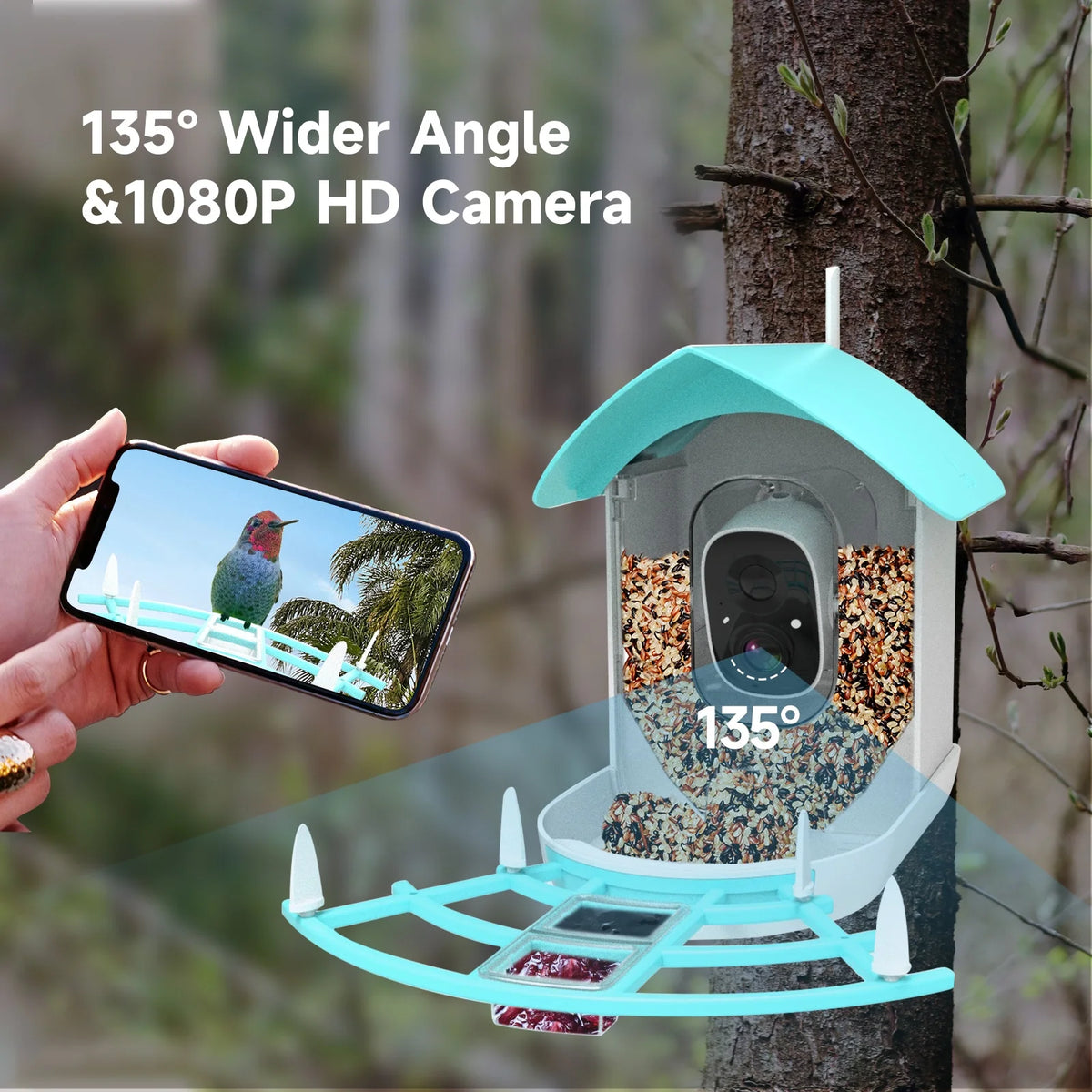 1080P Solar Powered Smart Bird Feeder with Camera D637