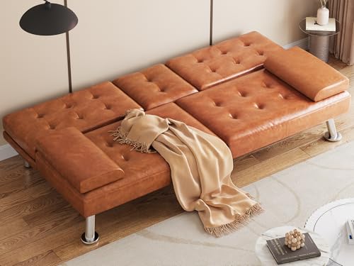 Black Faux Leather Futon Sofa Bed with Removable Armrests Z1964