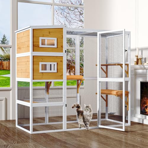Large Cat Enclosure with Waterproof Cover and Sunshine Panel Roof, 72 inch C927150
