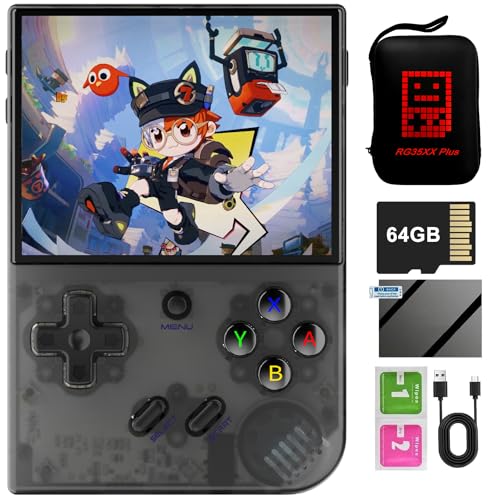 Black 3.5 Inch IPS Screen Retro Handheld Game Console with 64G TF Card X457102