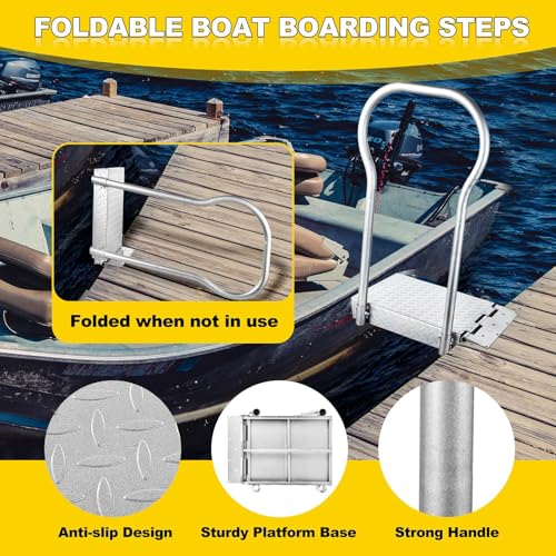 Folding Boat Boarding Platform with Handrail 500LBs Load Non-Slip Heavy Duty Steel U879719