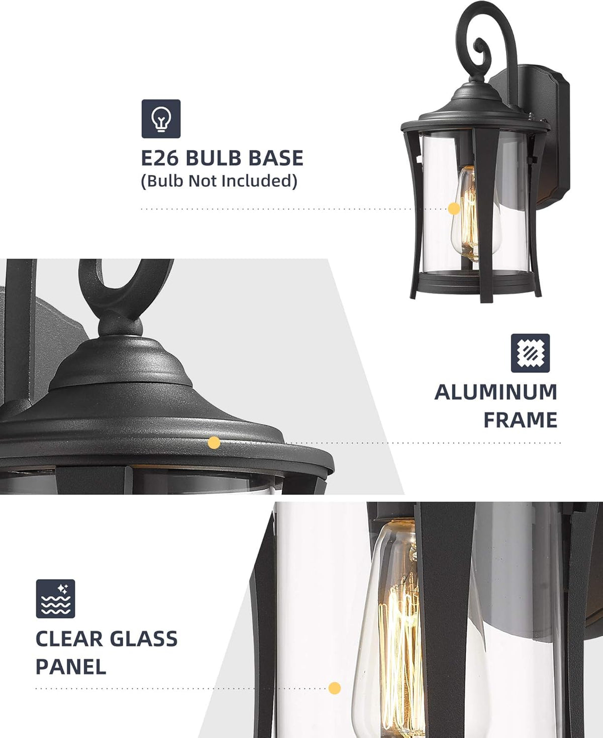 1-Light Matte Black Cast Aluminum Outdoor Wall Light Fixture with Clear Glass Y5978