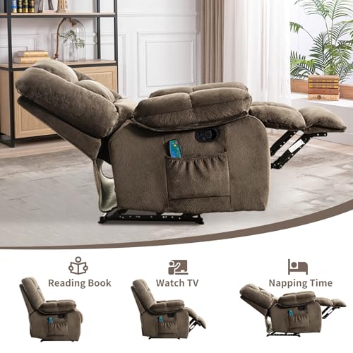 Taupe Fabric Manual Reclining Chair with Heat and Massage E8670